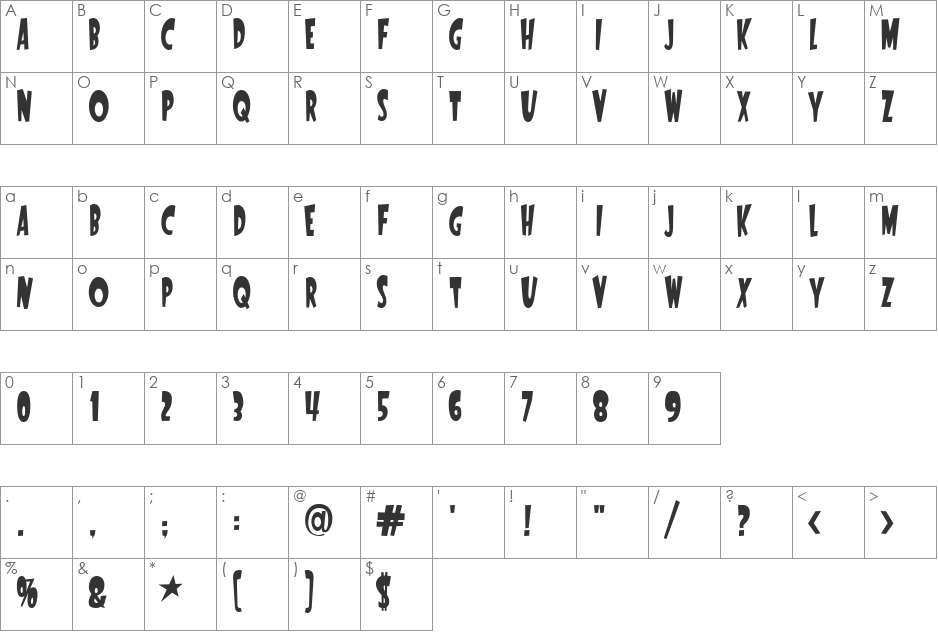 StartlingFontOpen font character map preview