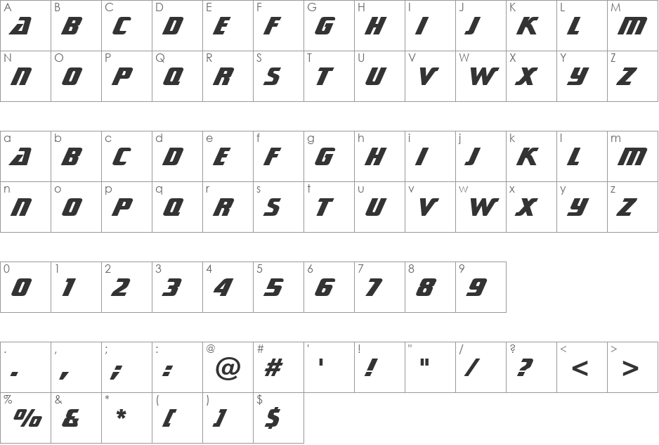 StarTrekGen Hv BT font character map preview
