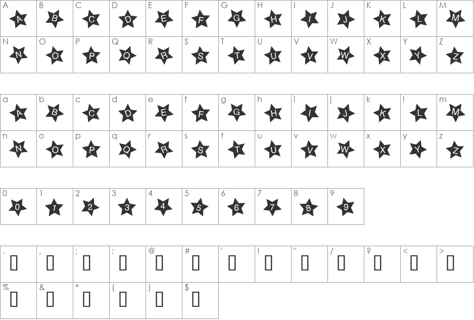 Starvetica font character map preview
