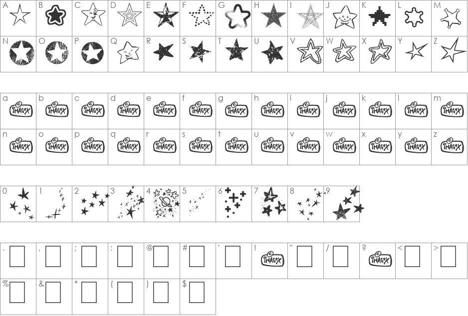 Starz font character map preview