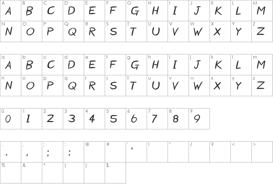 Starzy Darzy font character map preview