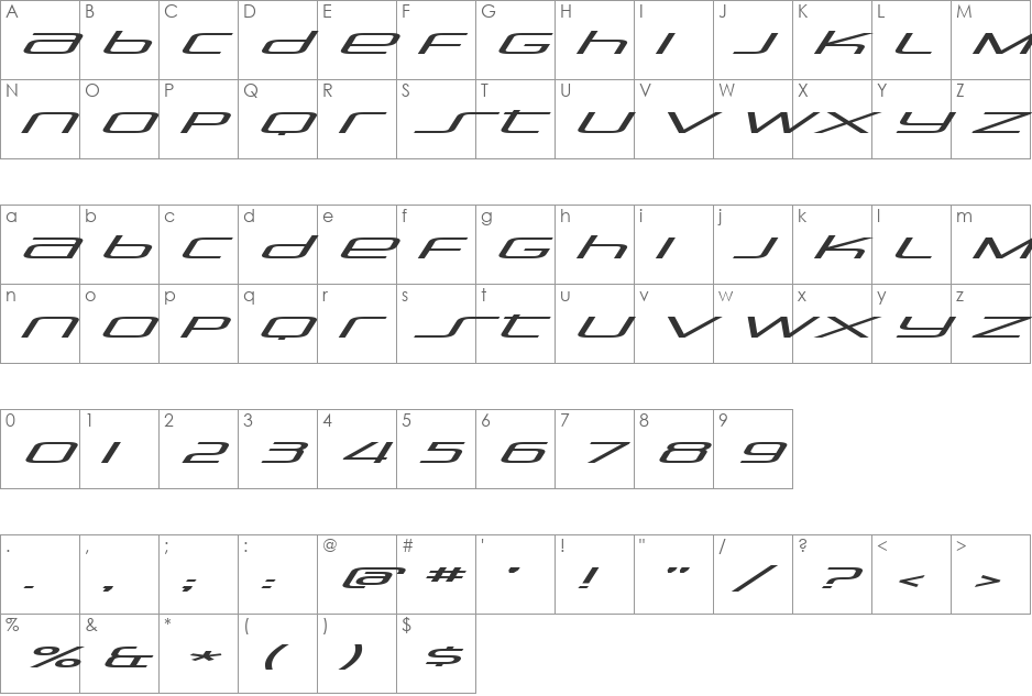 Stasmic font character map preview