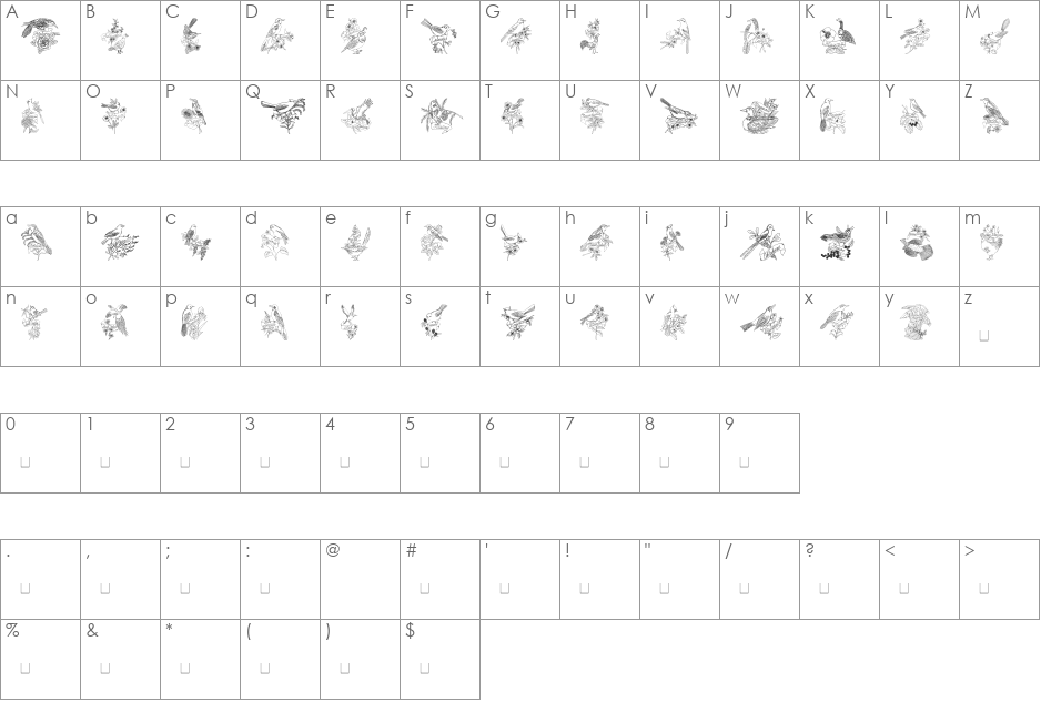 StateBirds font character map preview