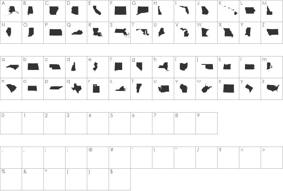 StateFace font character map preview