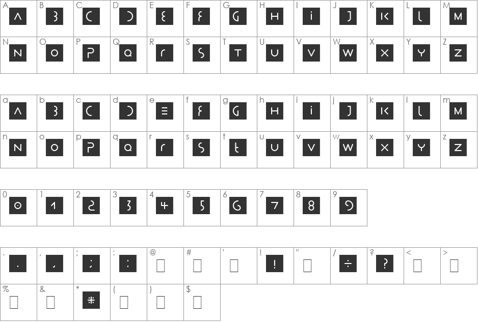 Stealth font character map preview