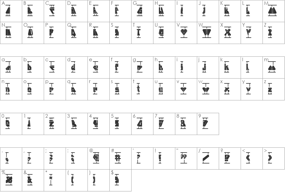 Stealth font character map preview
