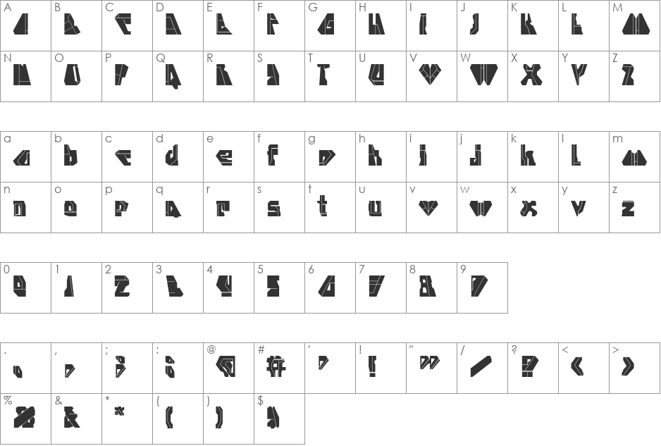 Stealth font character map preview