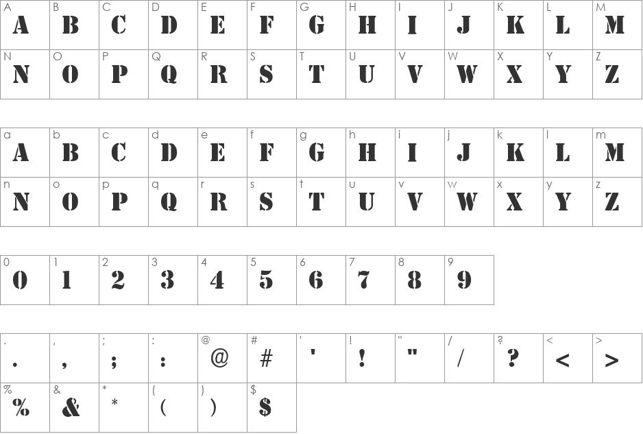 Steamer font character map preview