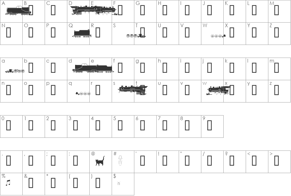 SteamHwtLocos font character map preview