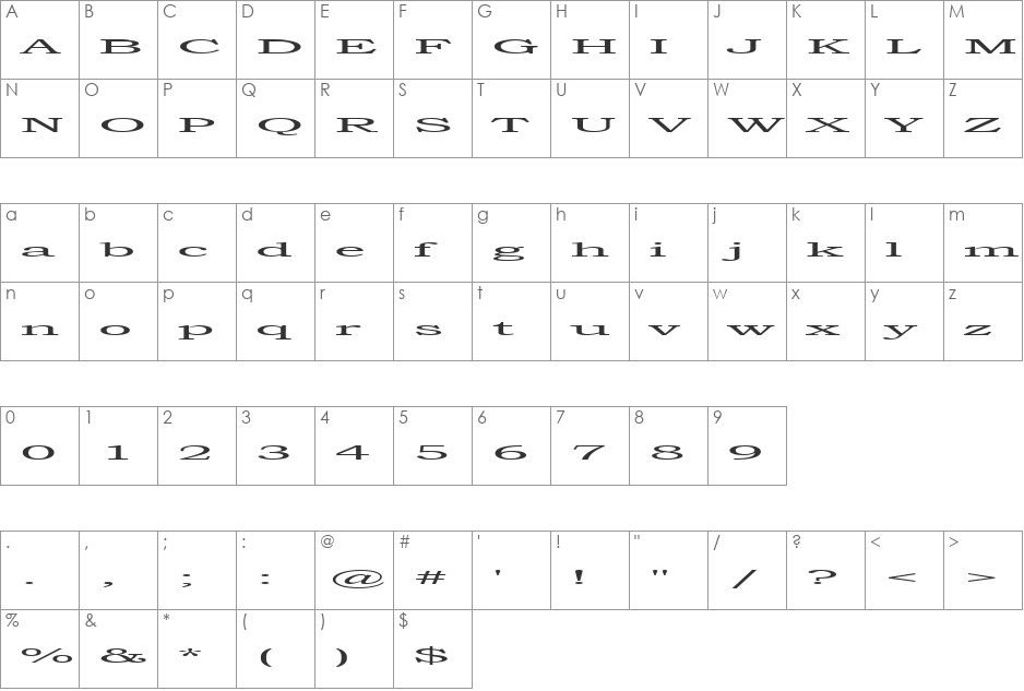 Steamroller font character map preview