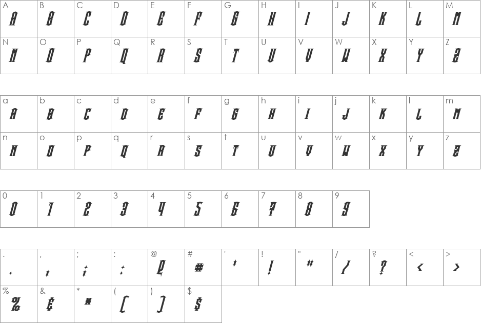 Steamwreck font character map preview