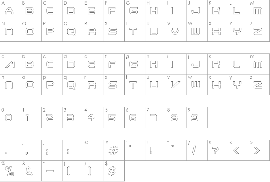 Steel Hollow font character map preview