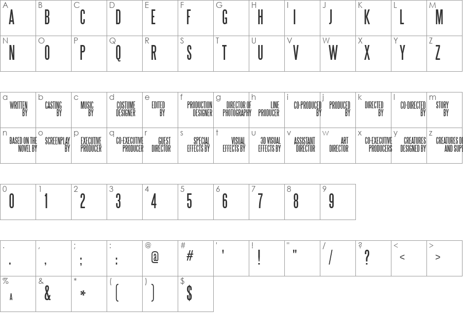 Steel Tongs font character map preview