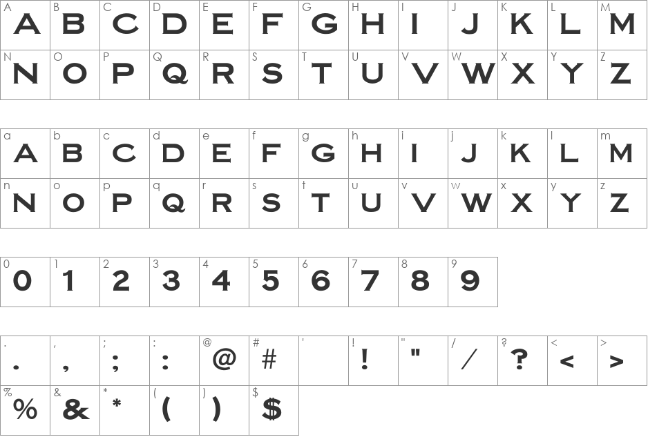 Steelman font character map preview