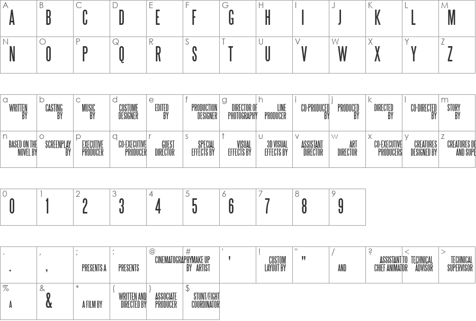 SteelTongs font character map preview