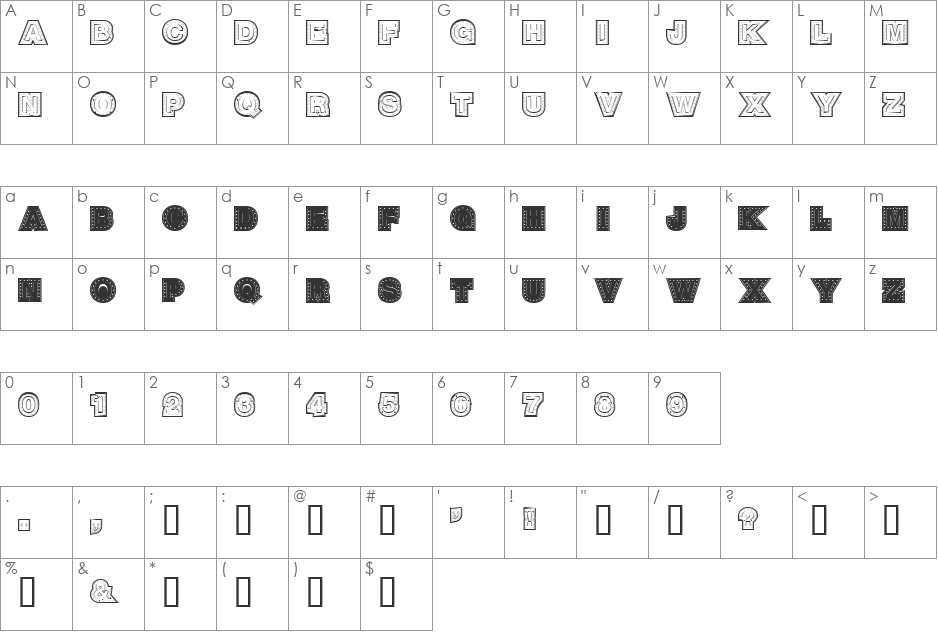 SteelTown font character map preview