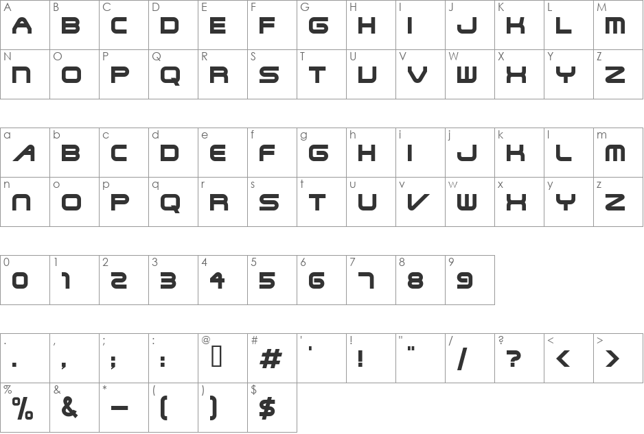 SteelWolf font character map preview