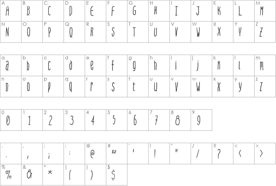 SteepQuickHand font character map preview