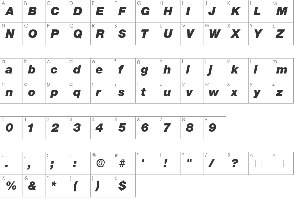 Stefa Display SSi font character map preview