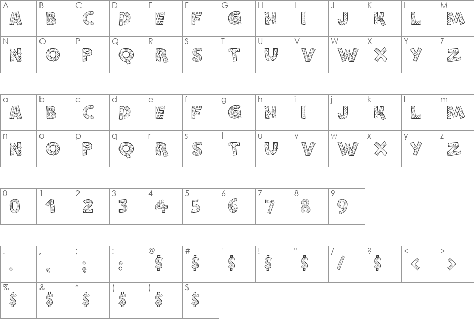Stefanie Dots font character map preview