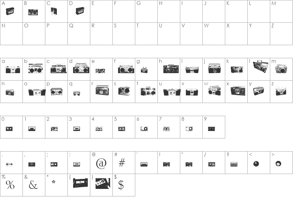 Beatbox font character map preview