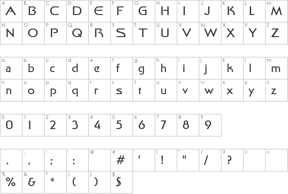 Stellar font character map preview
