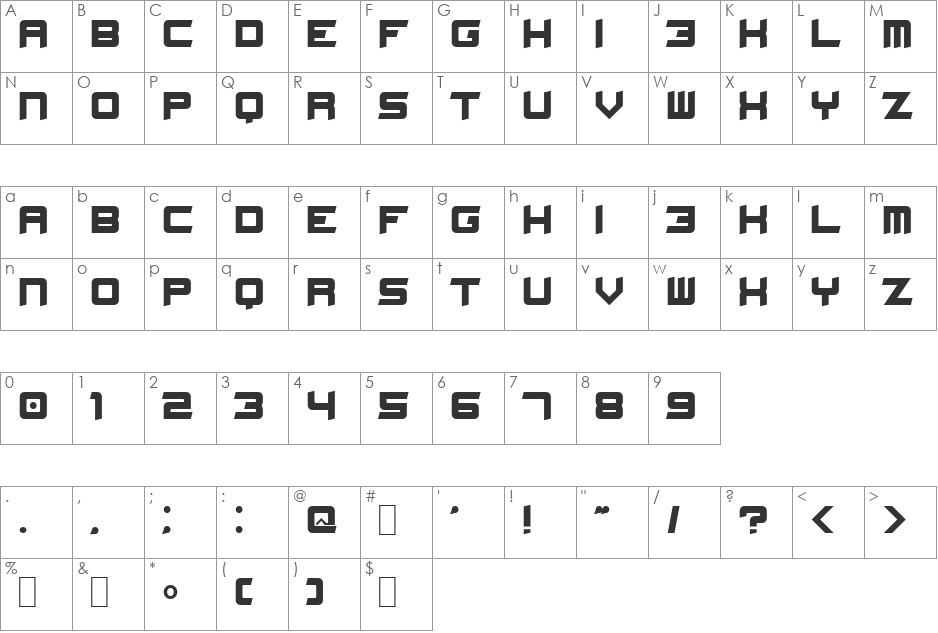 Stellar Kombat font character map preview