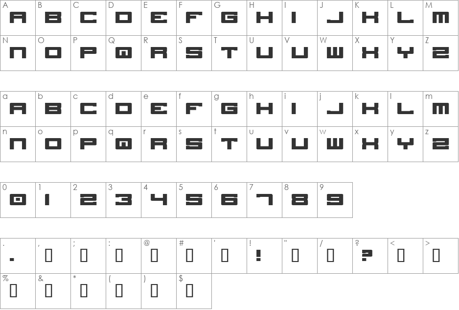 Stellar Kombat ME font character map preview