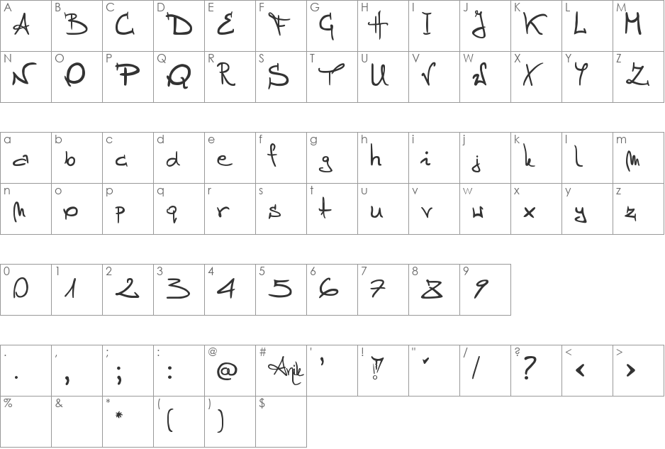 Stellina font character map preview