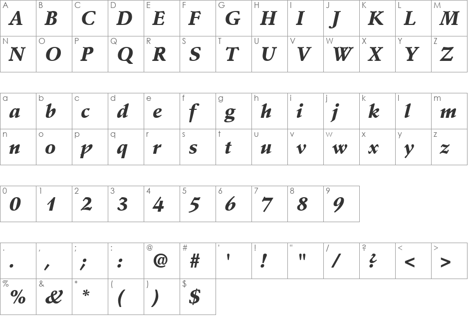 StempSchBlaIta font character map preview
