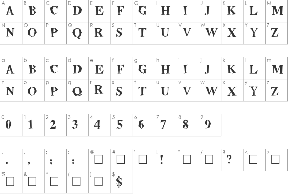 Beatnik font character map preview