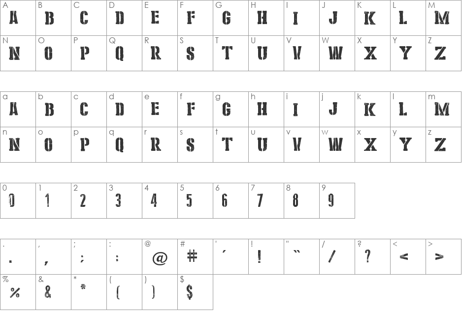 Stencil Cargo Army font character map preview