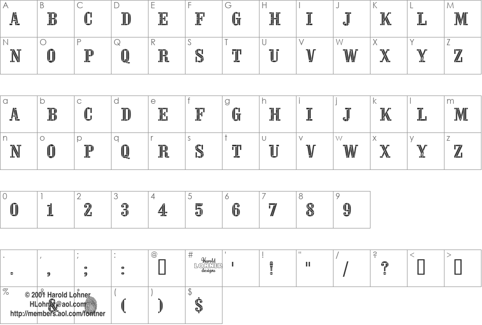Stencil Four font character map preview