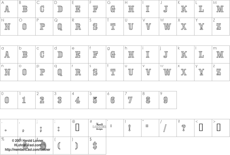 Stencil FourReversed font character map preview