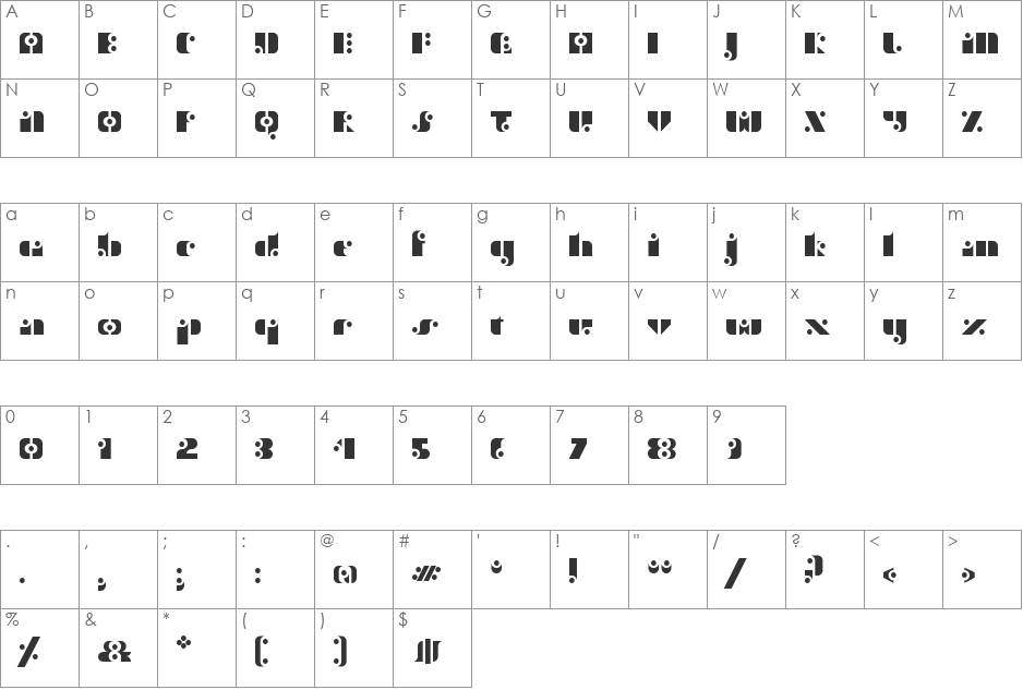 stencil funk font character map preview