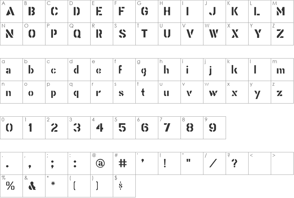 Stencil Gothic font character map preview