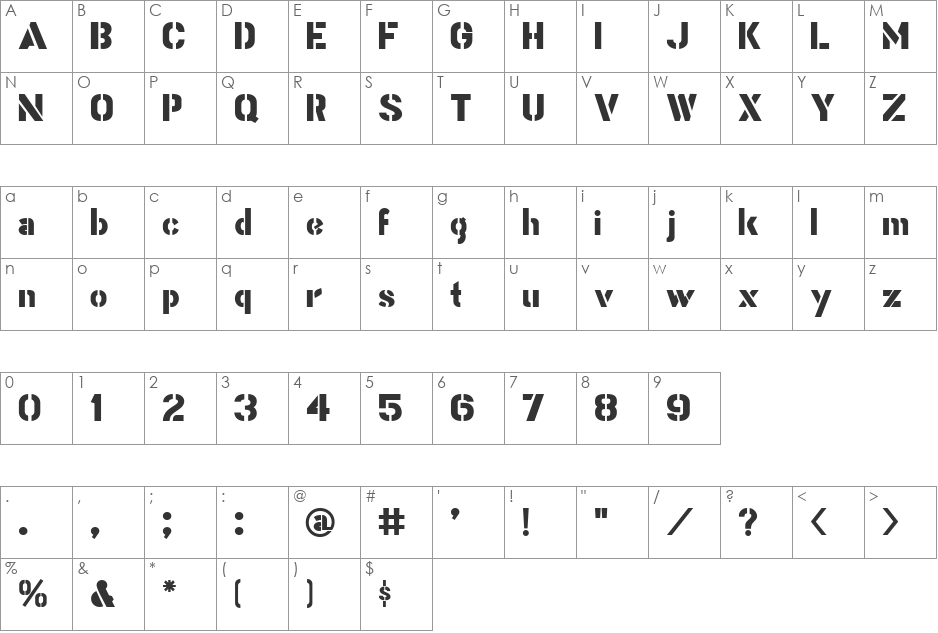 Stencil Gothic Bold JL font character map preview