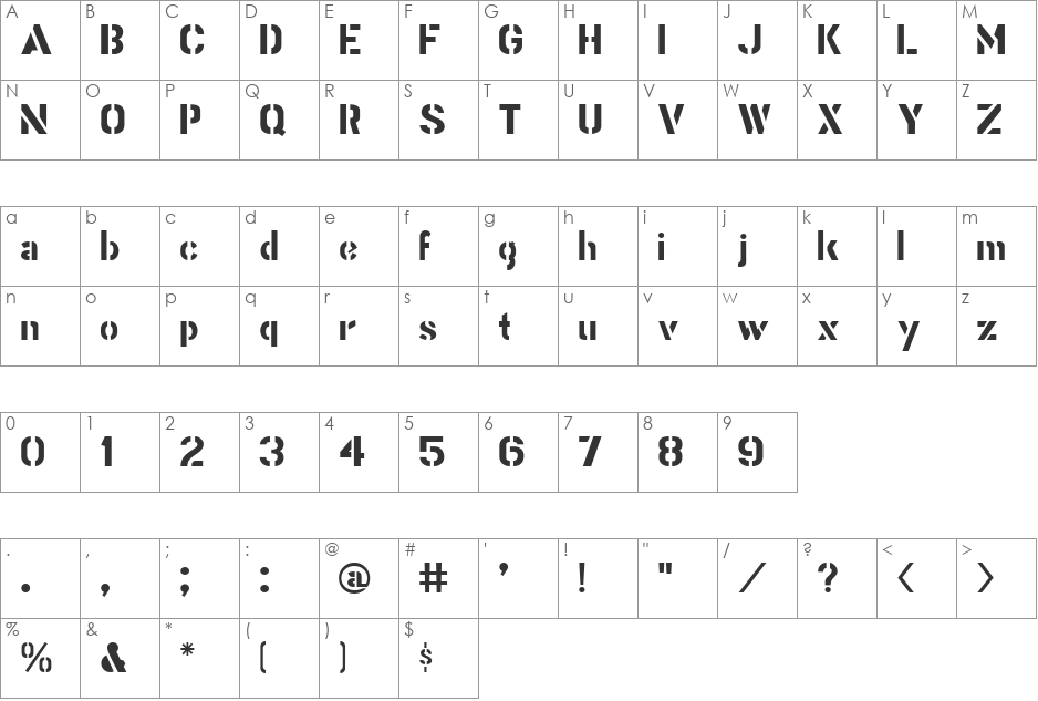 Stencil Gothic JL font character map preview