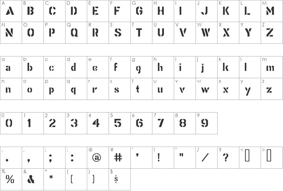 Stencil Gothic JL font character map preview