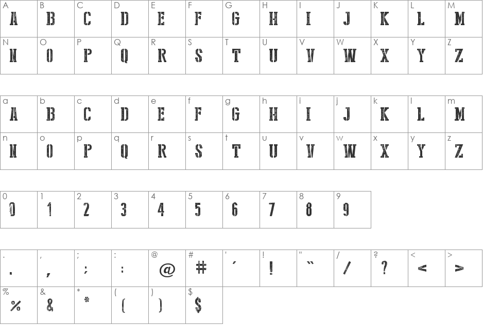 Stencil Style New font character map preview