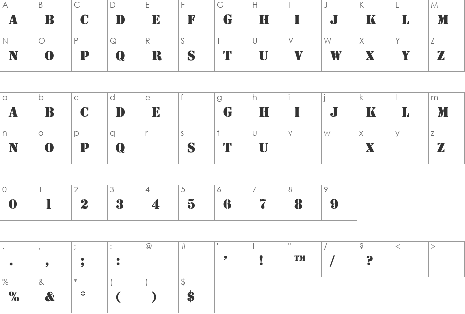 Stencil-Thin font character map preview