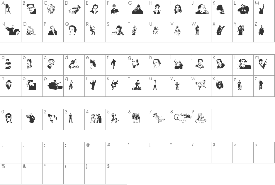 stencilddtown font character map preview