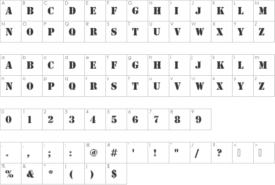 StencilDIn1 font character map preview