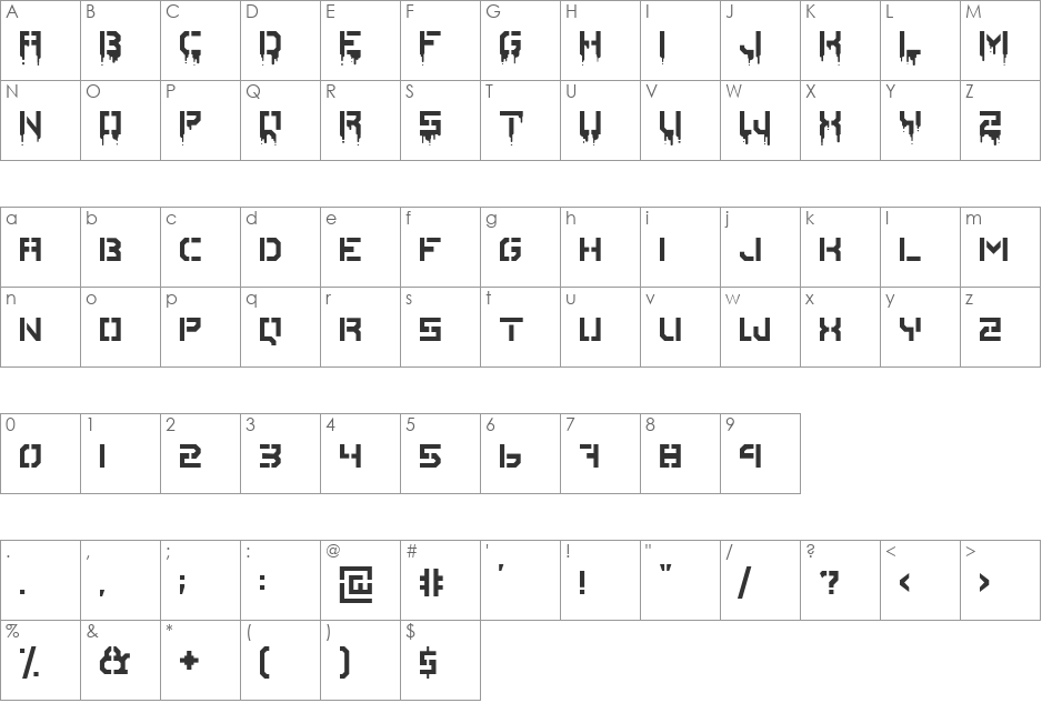 StencileOrDie font character map preview