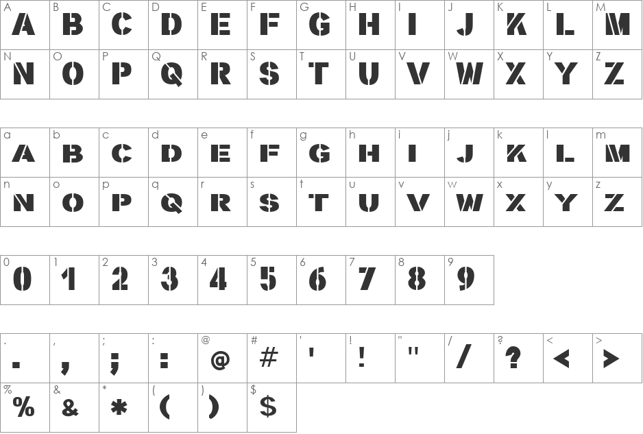 stencilla font character map preview