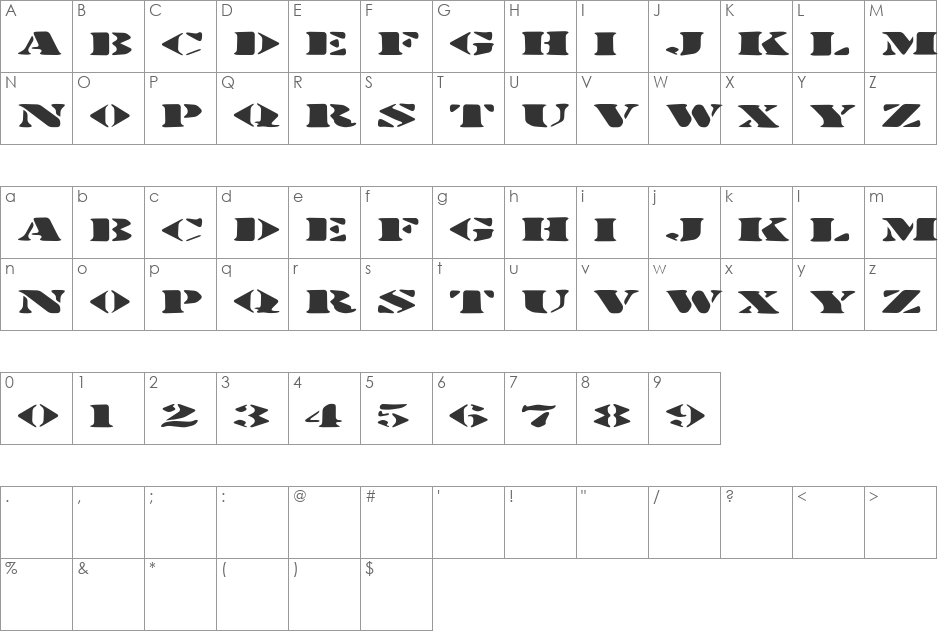 Stenciltration font character map preview