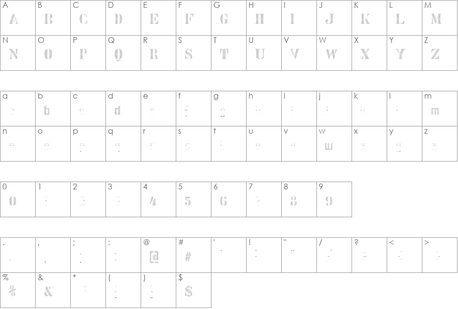 Stencix font character map preview