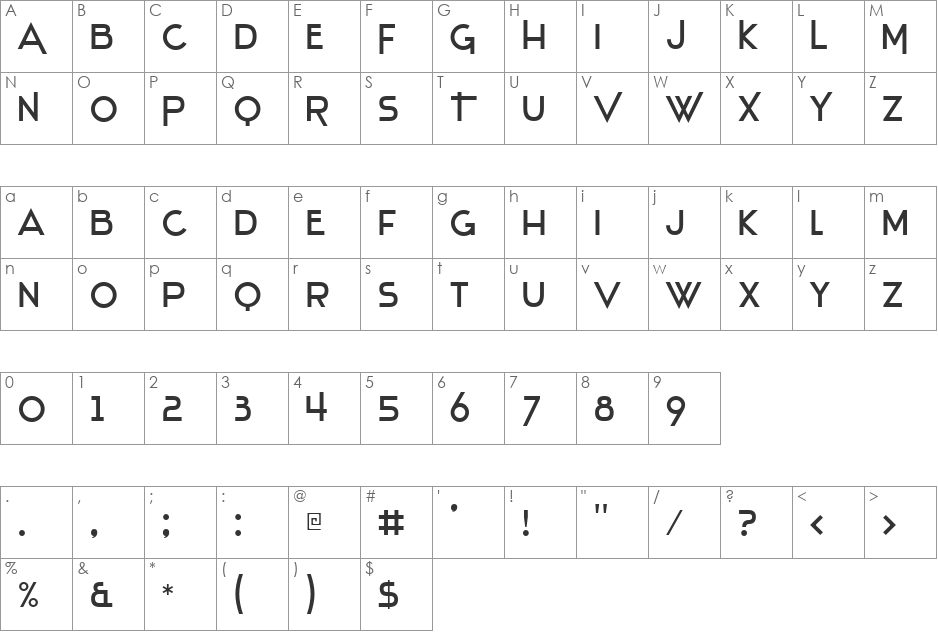 Stentiga font character map preview