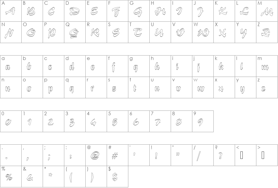 StentorTOu1 font character map preview
