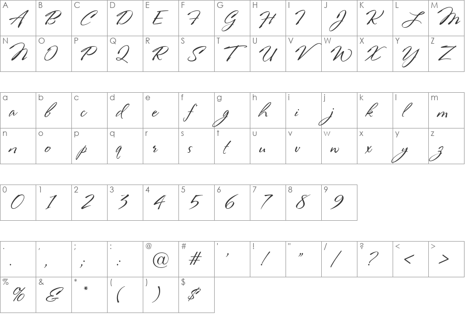 Stephanie Marie JF font character map preview